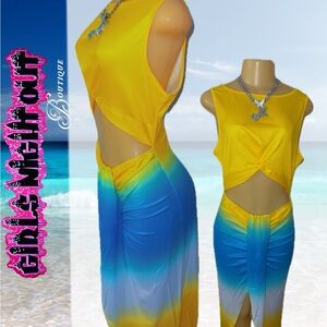 Yellow & Blue Ombre Cutout Maxi Dress
